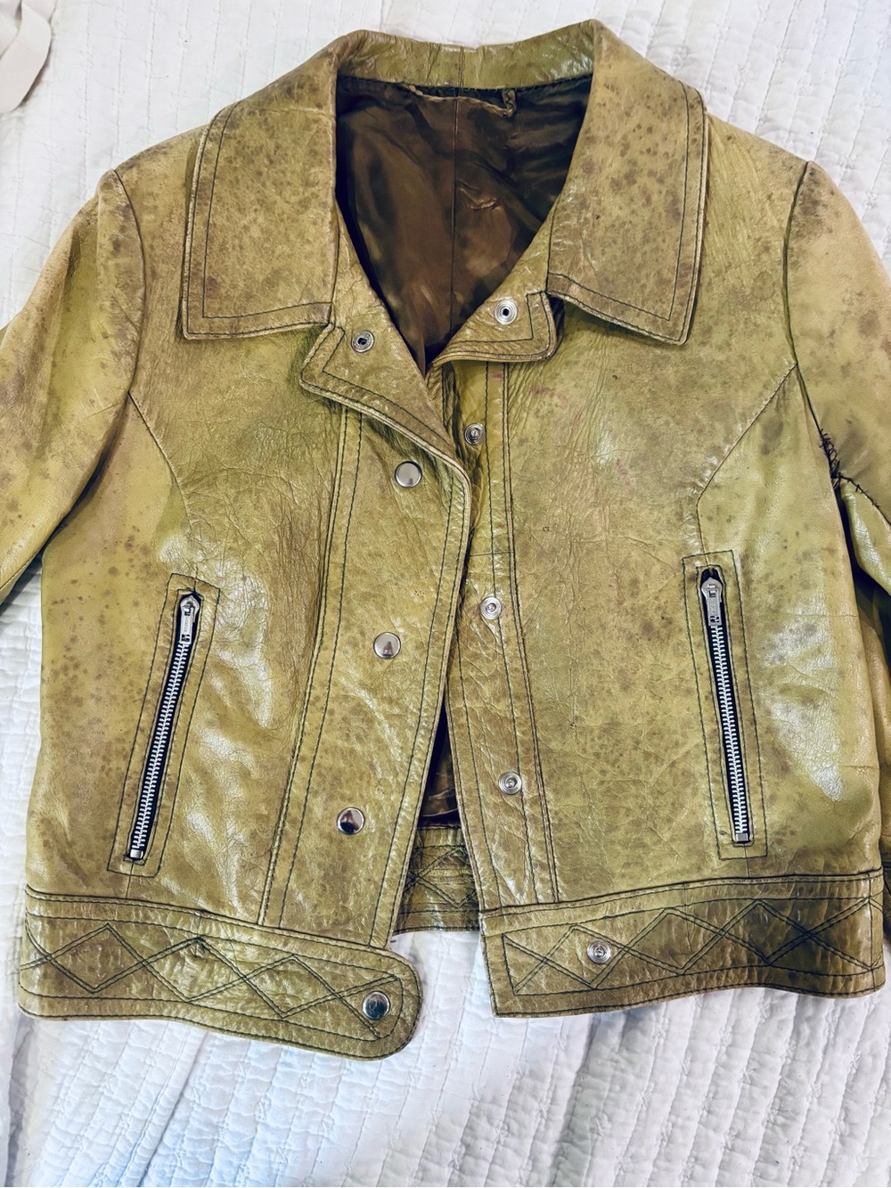 Women’s Distressed Vintage Italian Olive Leather Jacket